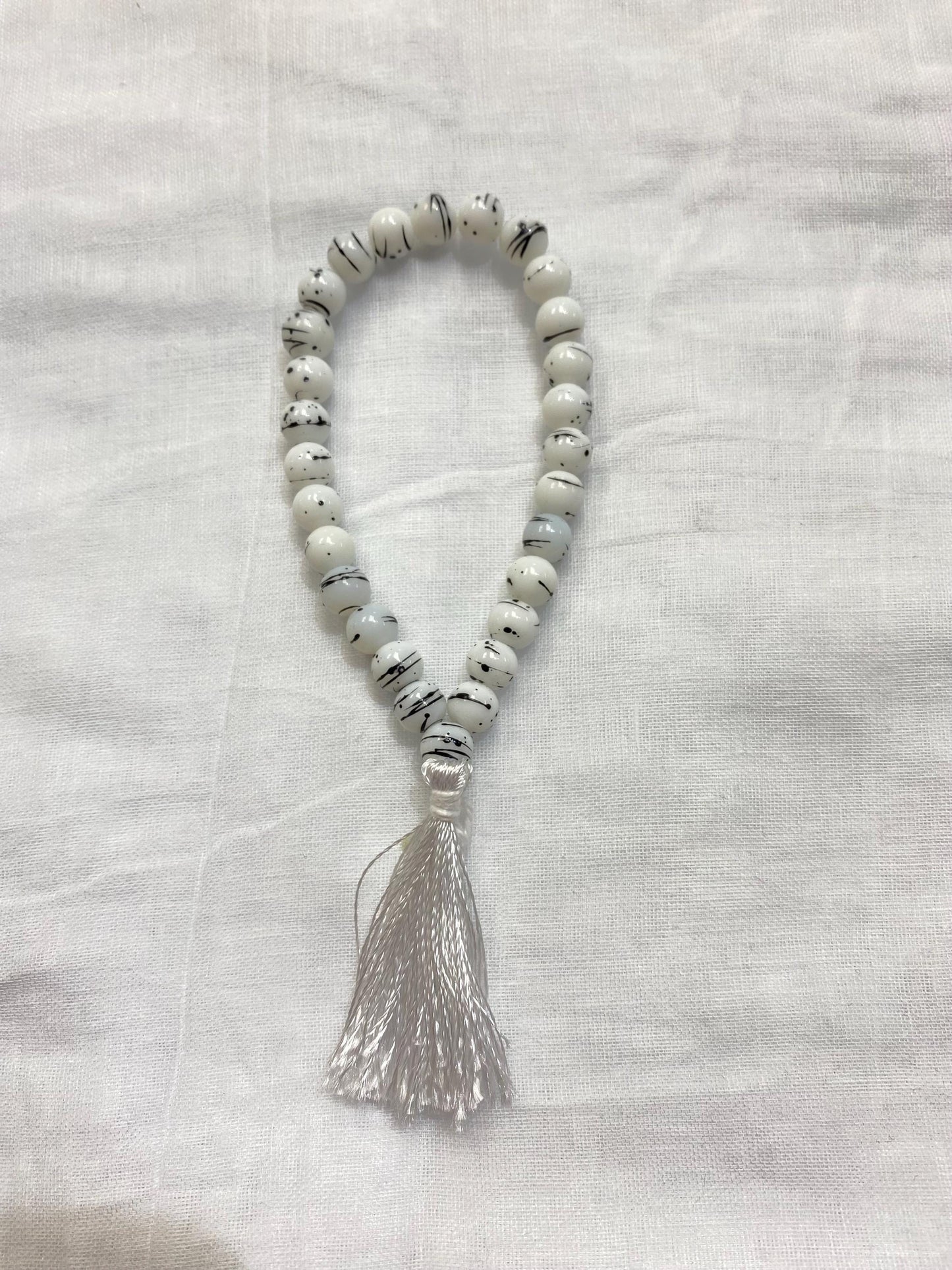 Crystal Bead Simarna – White & Black | Sikh Simarna | Naam Simran Prayer Beads