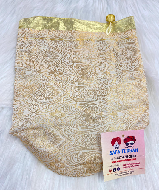 Indian Wedding- Large Size Desi Mithai/ Bhaji/Ladoo Bag- Potli Bag for Return Gifts Wedding II Sweets Bag Gift II Golden Brocade potli