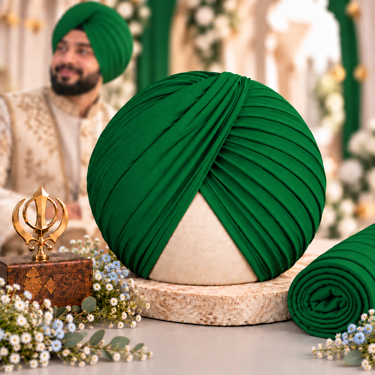 Sikh Turban- Green (Full Voile and Rubia(Medium)/Half and Half Voile)