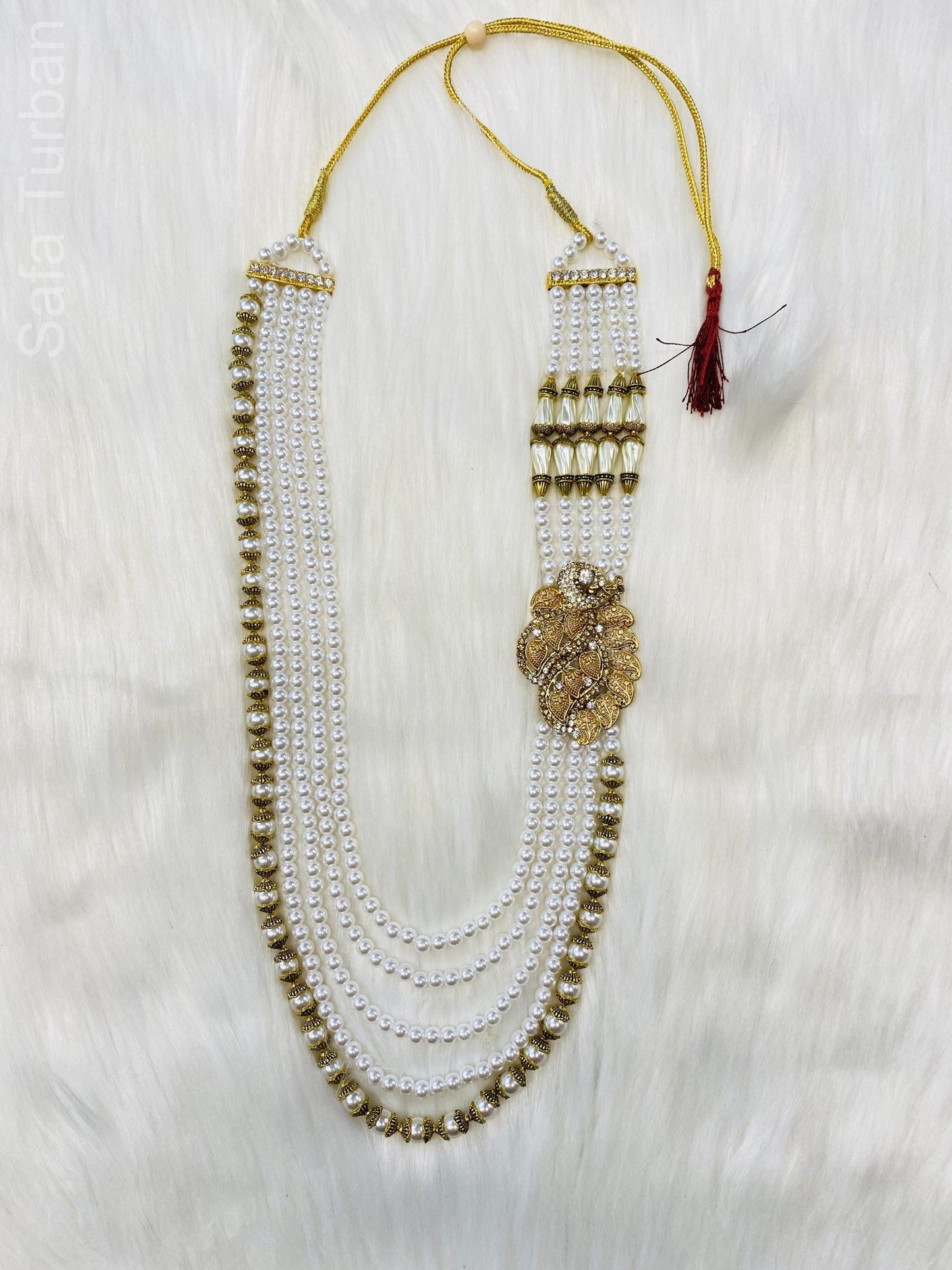 Indian Wedding- Pearl Stone Five Layer  Studded Necklace for Men/Groom for Wedding