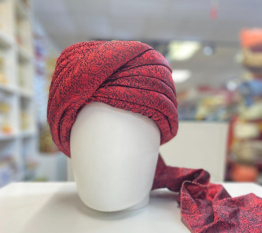 Groom Wedding Turban-Red Silk Turban- Safa Turban/Pagdi/Premade Turban/ Wedding Safa/Turban/Pagdi for Men (Groom)/ Thalapa