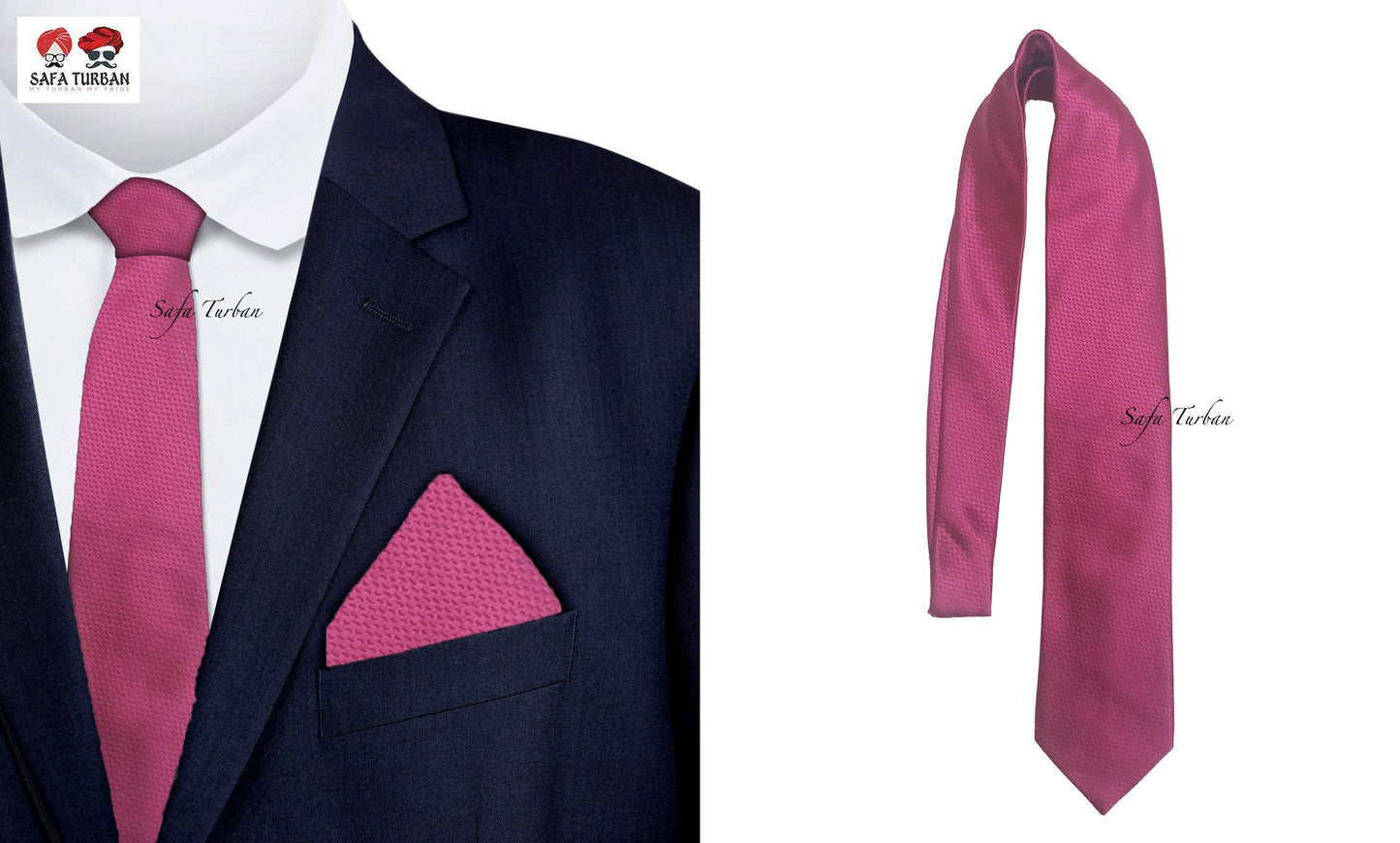 Mens Plaid Micro Self Silk Necktie Gift Set With Pocket Square (Majenta Colour)