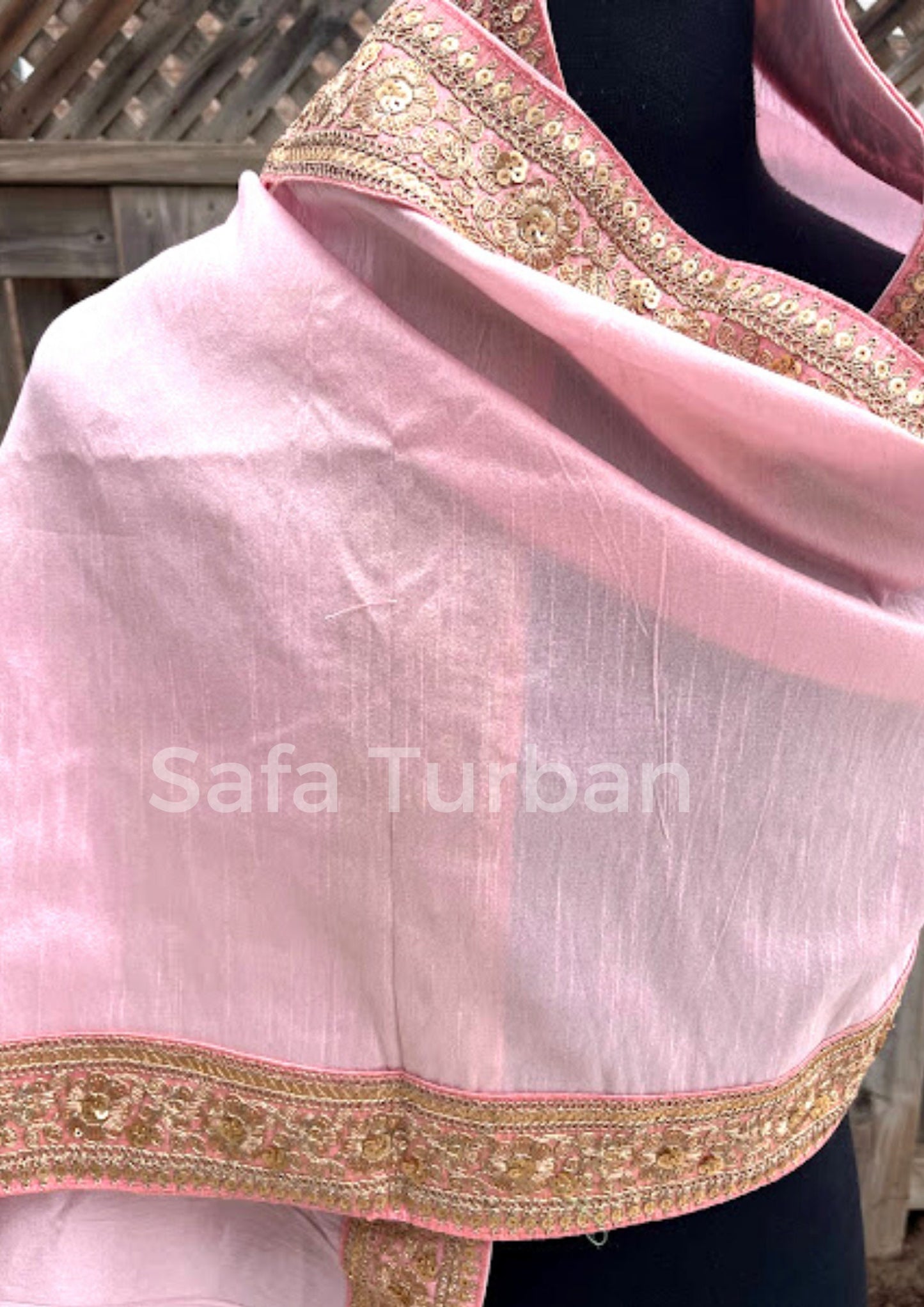 Groom Wedding Shawl- Raw Silk Fabric Shawl for Groom with Golden Border (Pink) I Groom Palla I Wedding Duppata I Wedding Shawl