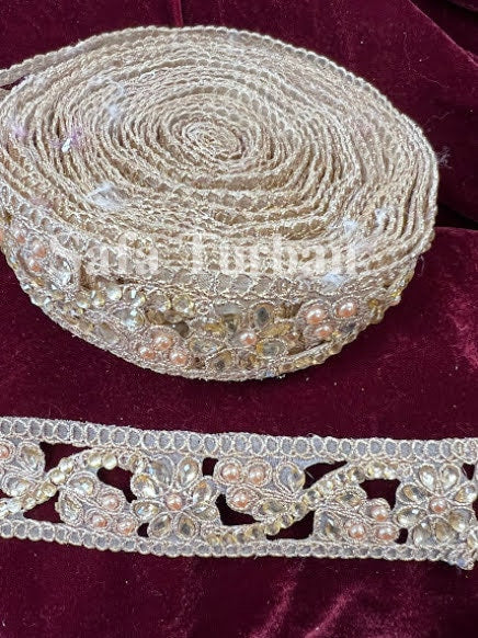 Golden CutWork Kundan Lace 1.5"(inch) for Dresses, Sarees, Lehenga, Suits, Blouses, Dupatta, Chunri, and Craft
