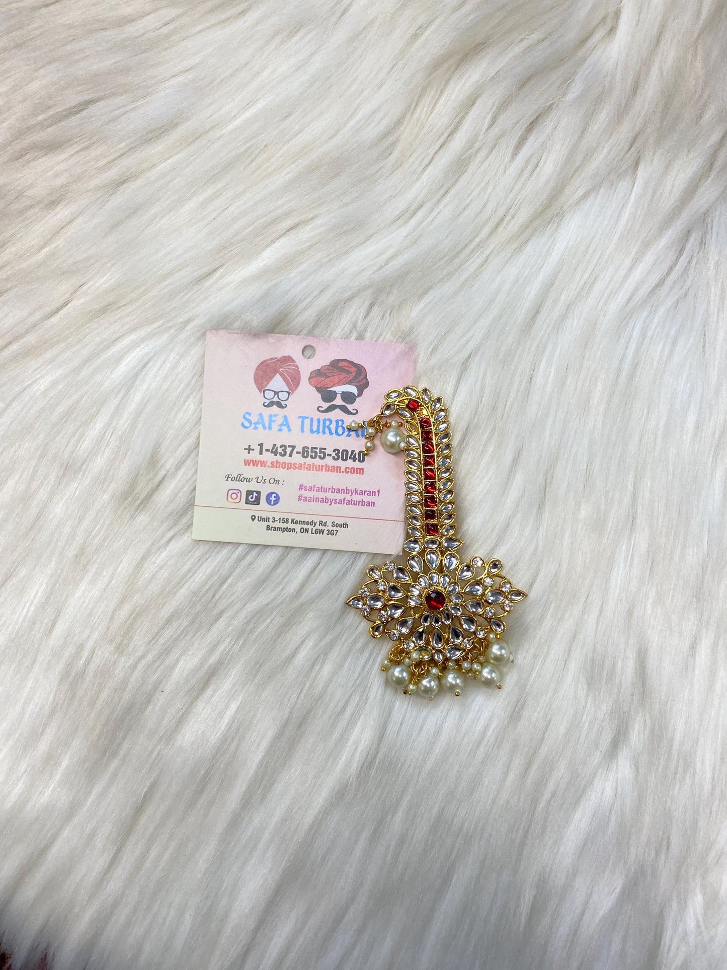 Indian Groom Wedding Accessories-  Kundan Kalangi/Kalgi for Men's Safa/Groom Pagdi with Feather