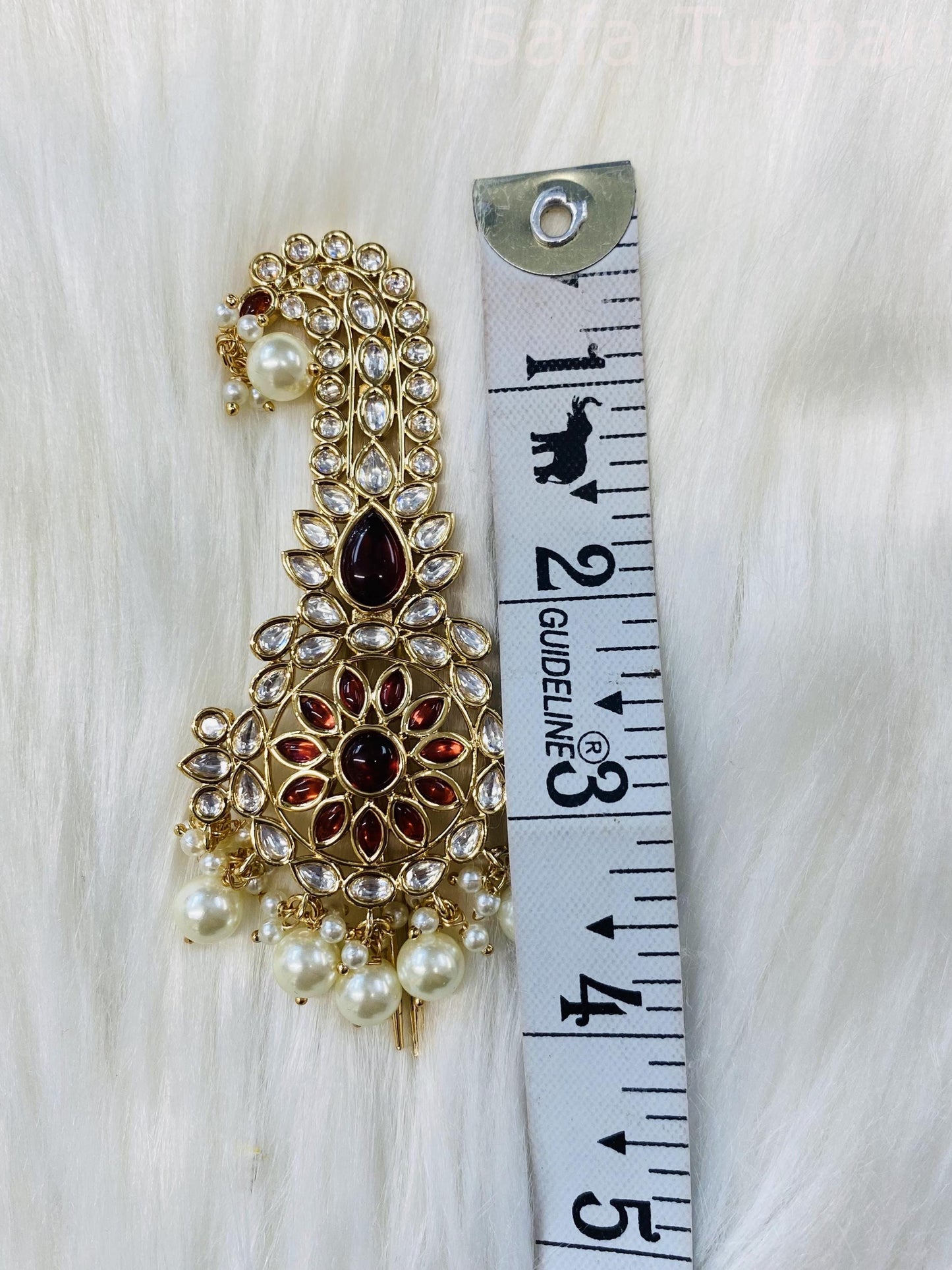 Indian Groom Wedding Accessories- MAROON- Pachi Kundan Kalangi/Kalgi for Men's Safa/Groom Pagdi