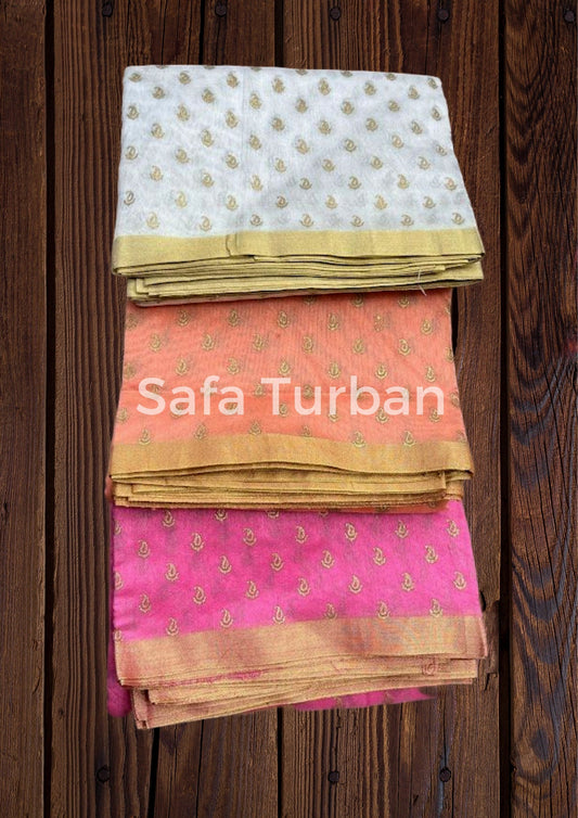 Men's Traditional Turban Fabric/Safa/Pagdi/Pheta Cloth (White/Peach/Pink) for Barati/Groom/Social Occasion