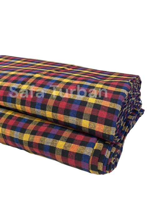 Unstitched Black/Red/Yellow/Blue Multi Colour Check Parna (Check Parna)