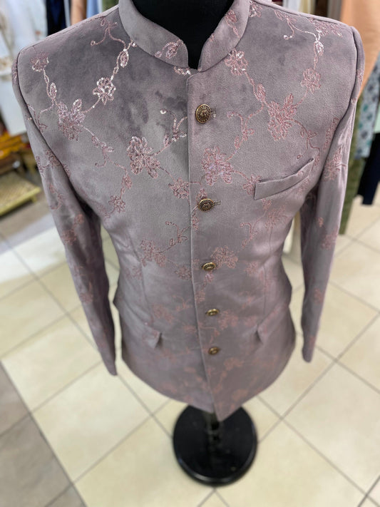 Designer Grey Suede Indo Western Coat For Men
