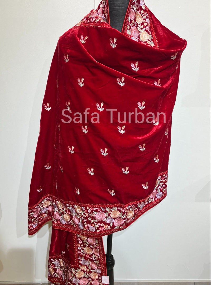 Velvet Dupatta- Women's Velvet Dupatta, Shawl, Dupatta (Red-Navy Blue Colour)