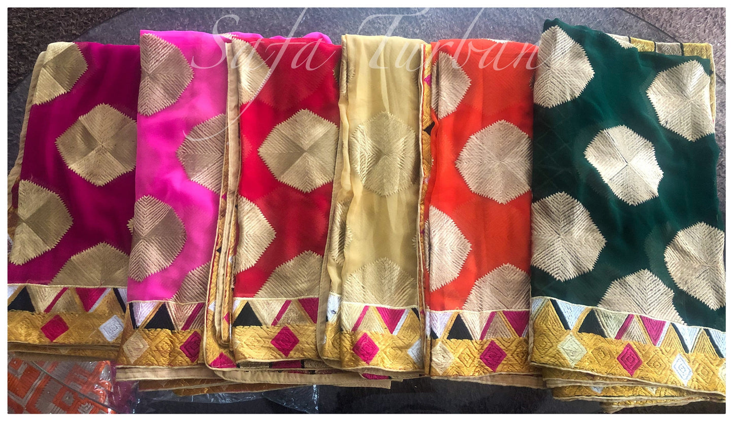 Phulkari Dupatta- Women's Phulkari Dupatta, Scarf, Multicolour Phulkari Chunni, Dupatta