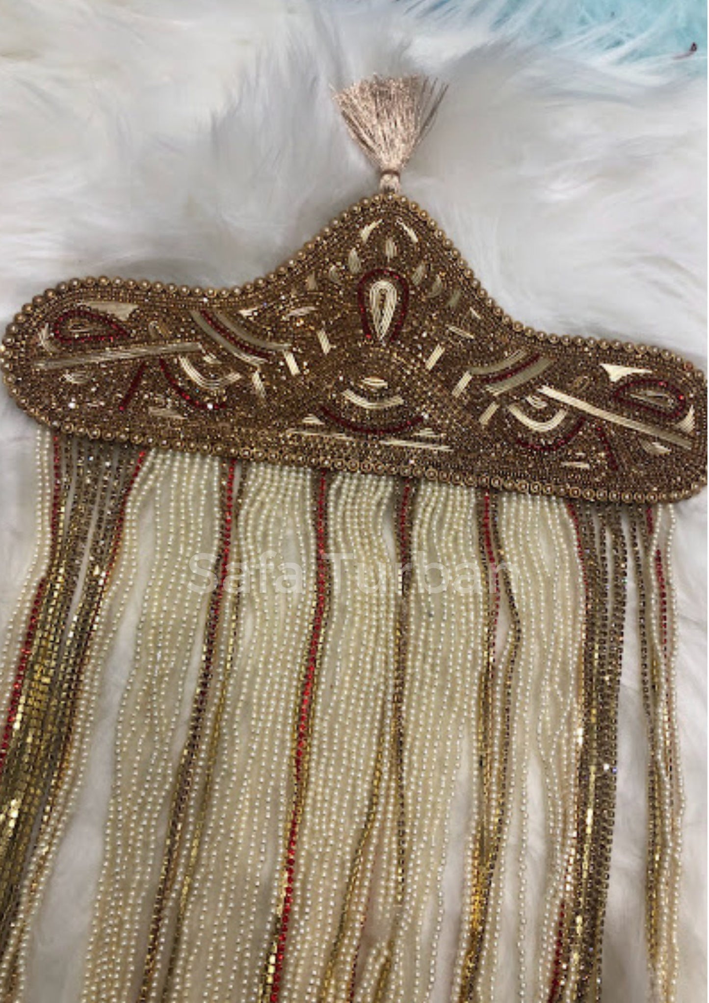 Indian Groom Sehra- Indian Wedding Accessories- Sehra with Golden, White and Pearl Beads