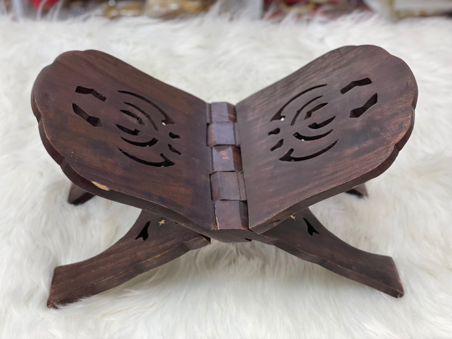 Wooden Hand Carved Holy Book Stand, Rehal Wooden Handcrafted Holy Book Stand, Sanchi Sahib