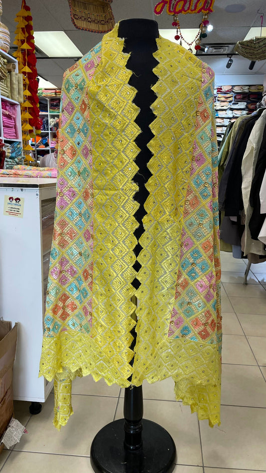 Phulkari Dupatta- Women's Phulkari Dupatta, Scarf, Multicolour Phulkari Chunni, Dupatta