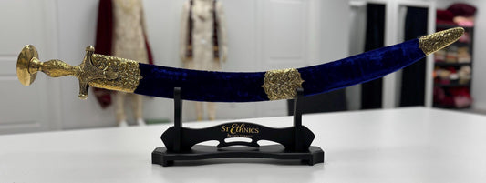 Indian Wedding Decorative Sword/Kirpan- Blue Sword with Golden work handle/For wedding purpose/Indian Rajput Wedding Sword