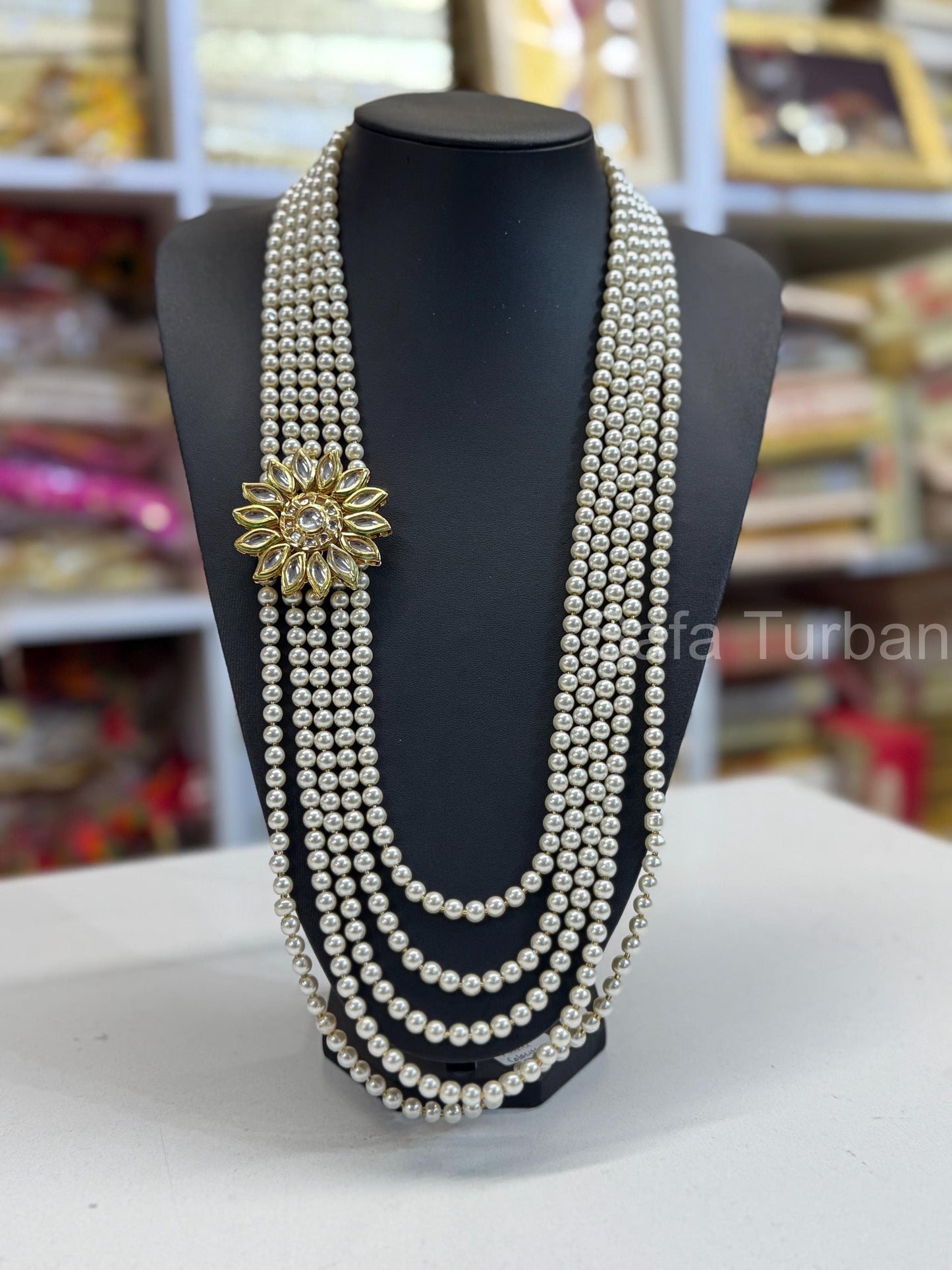 Indian Wedding- Pearl Stone Five Layer  Studded Necklace for Men/Groom for Wedding