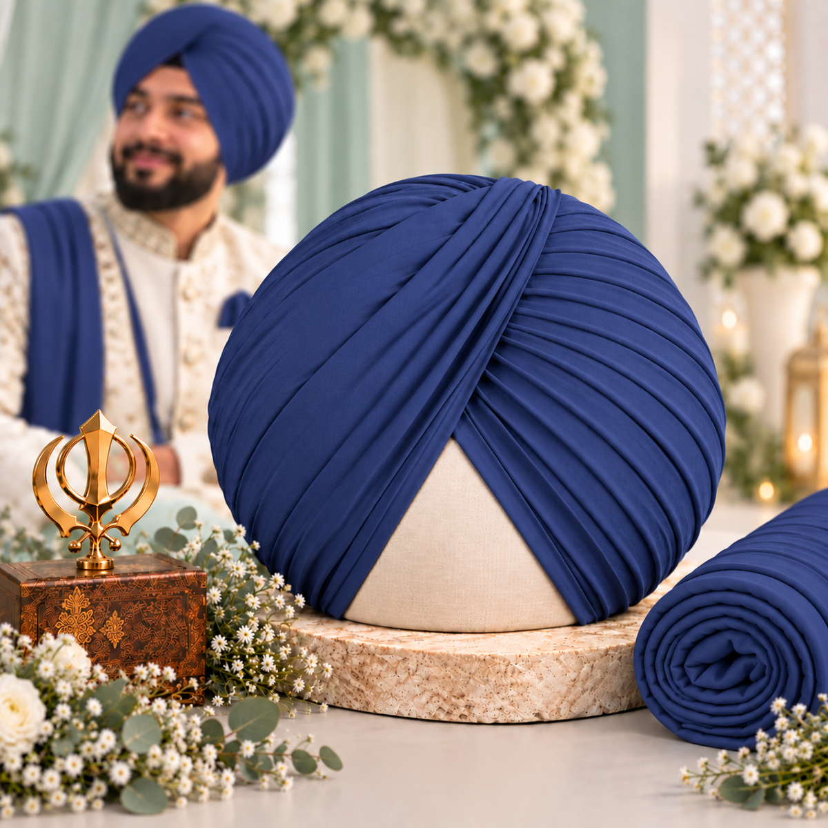 Sikh Turban- Admiral Blue (Full Voile and Rubia(Medium)/Half and Half Voile)