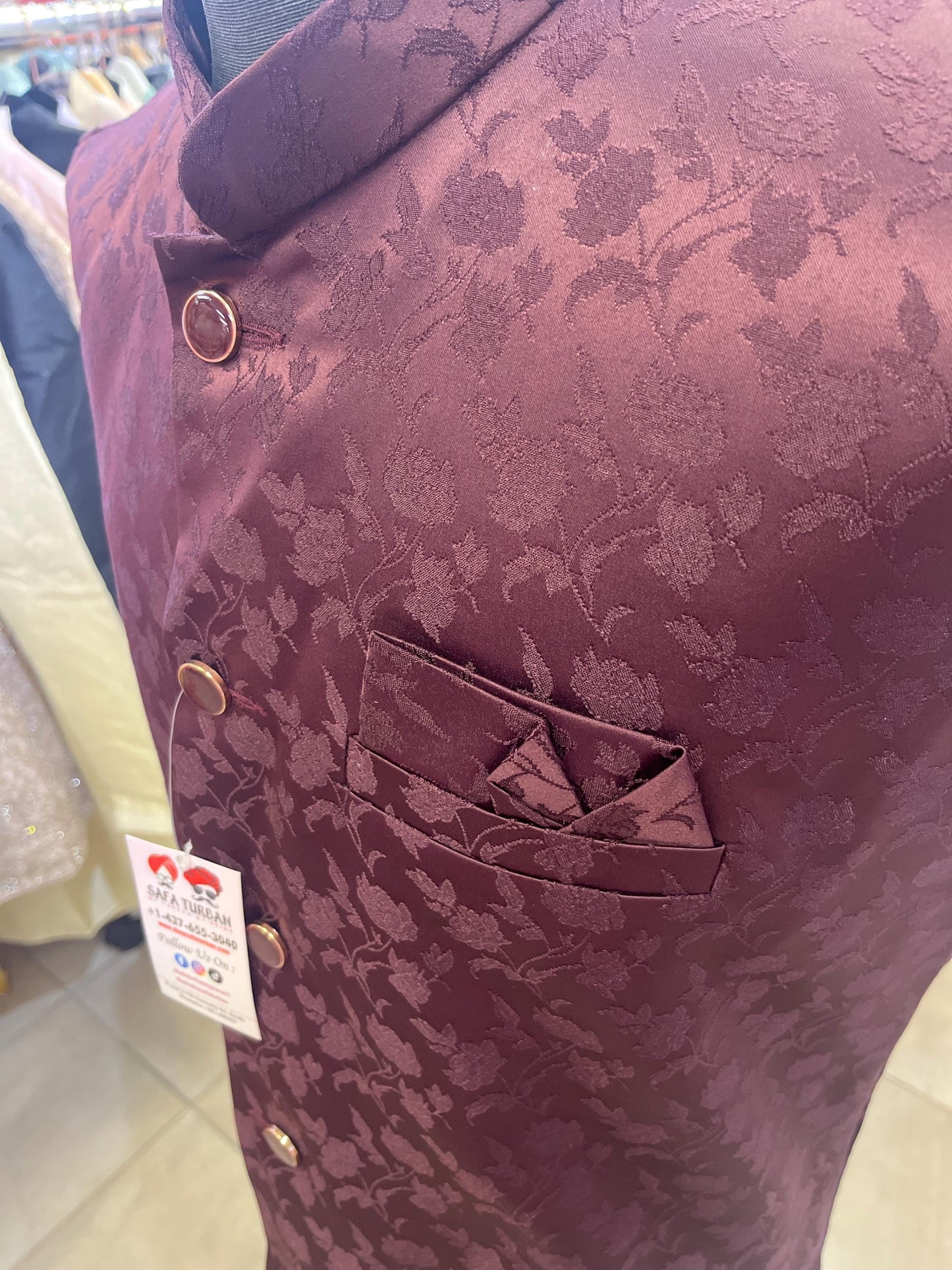 Designer Maroon Men Vests- Men Vests- Wedding Vest, Kurta Pajama Vest, Prom Party Dress, Casual Wear (Size available 38,40,42,44,46)
