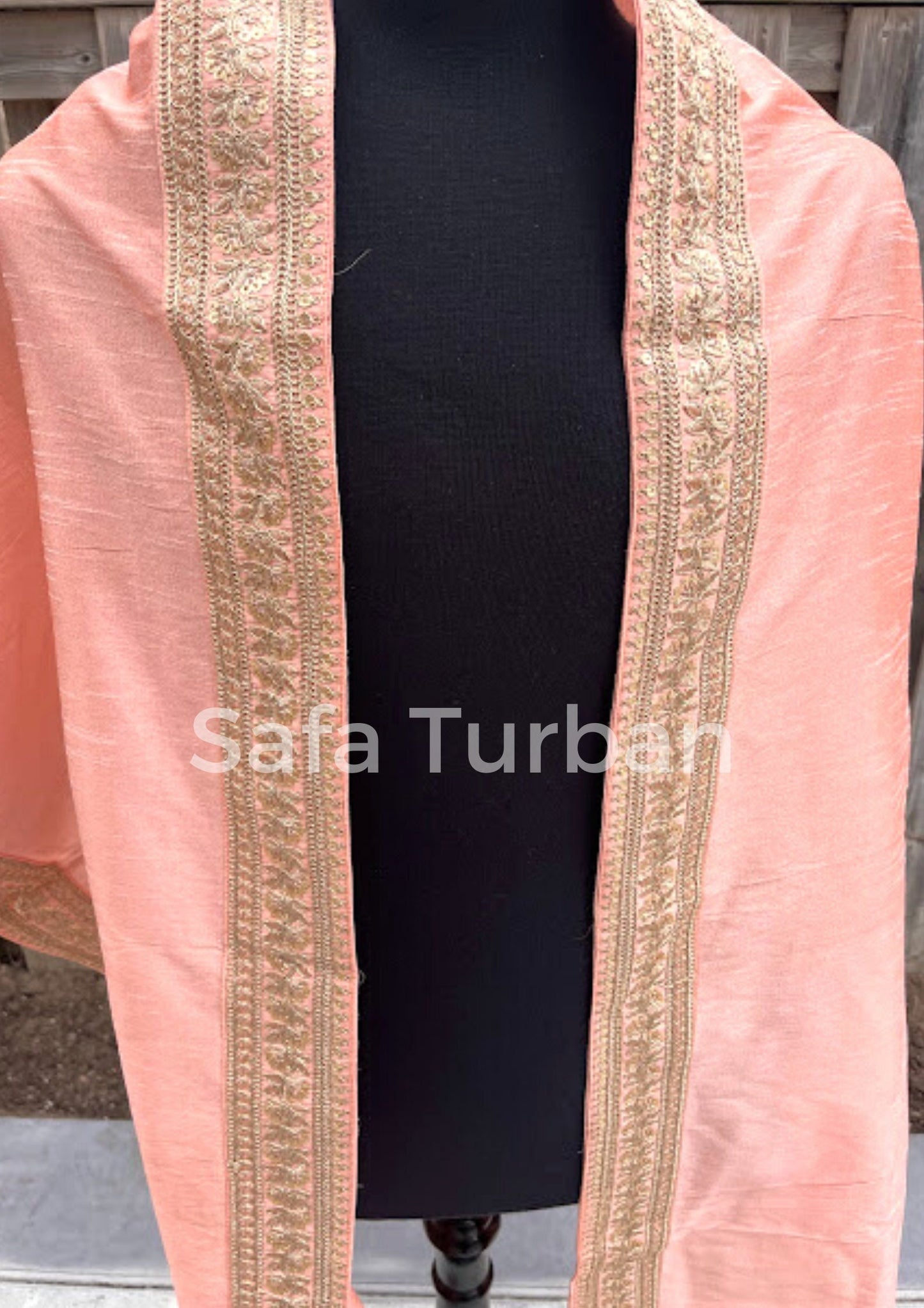 Groom Wedding Shawl- Raw Silk Fabric Shawl for Groom with Golden Border (Peach) I Groom Palla I Wedding Duppata I Wedding Shawl