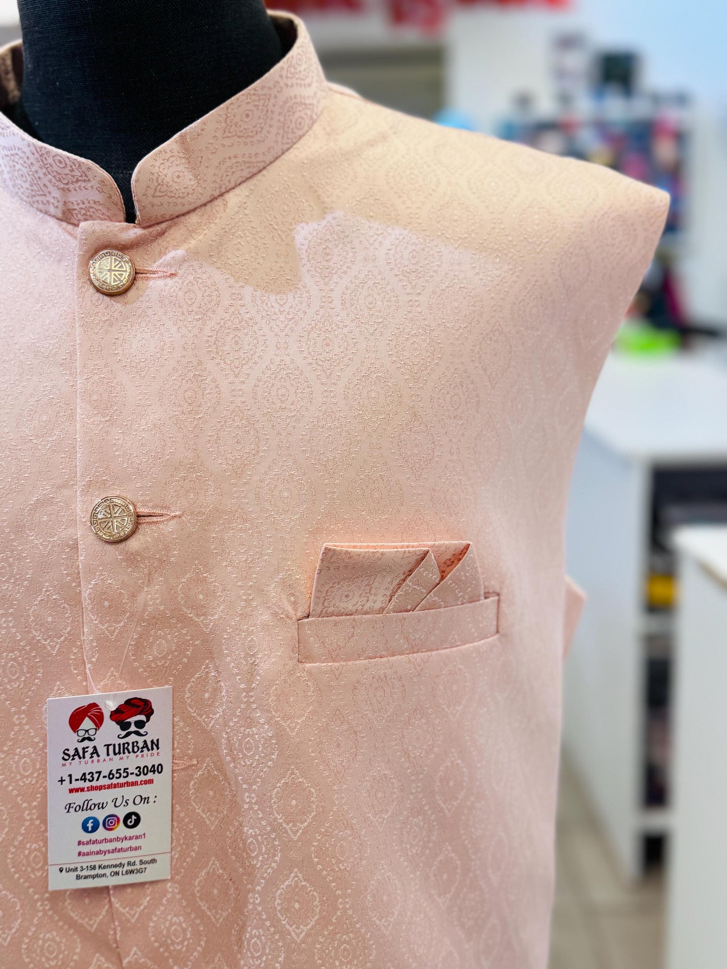 Designer Peach Men Vest- Wedding Vest, Wedding Dress, Kurta Pajama Vest, Casual Wear