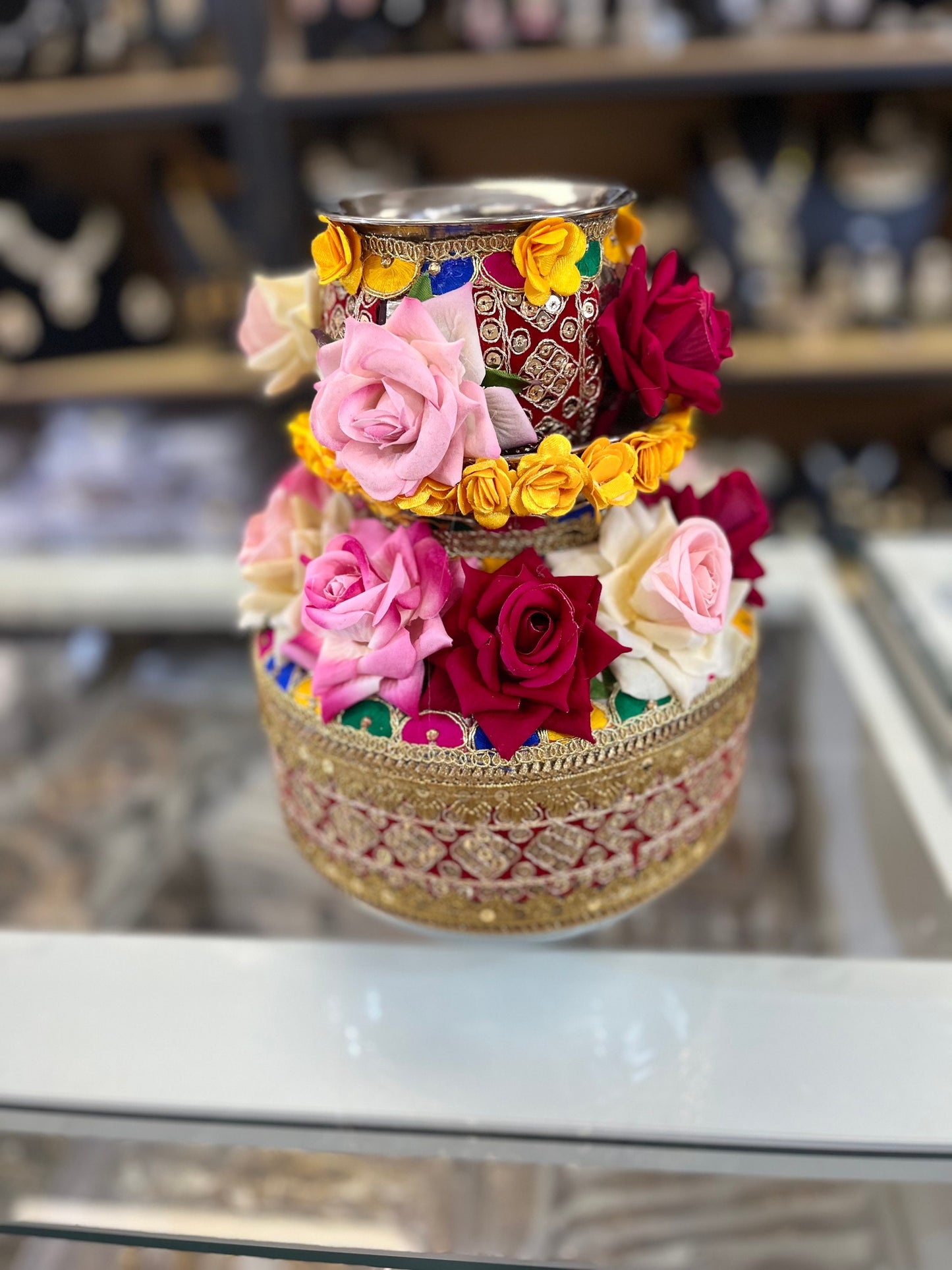 Wedding Accessories-Multicolour Flower Decorated Ghadoli/Matka/Kalash For Wedding/Puja.