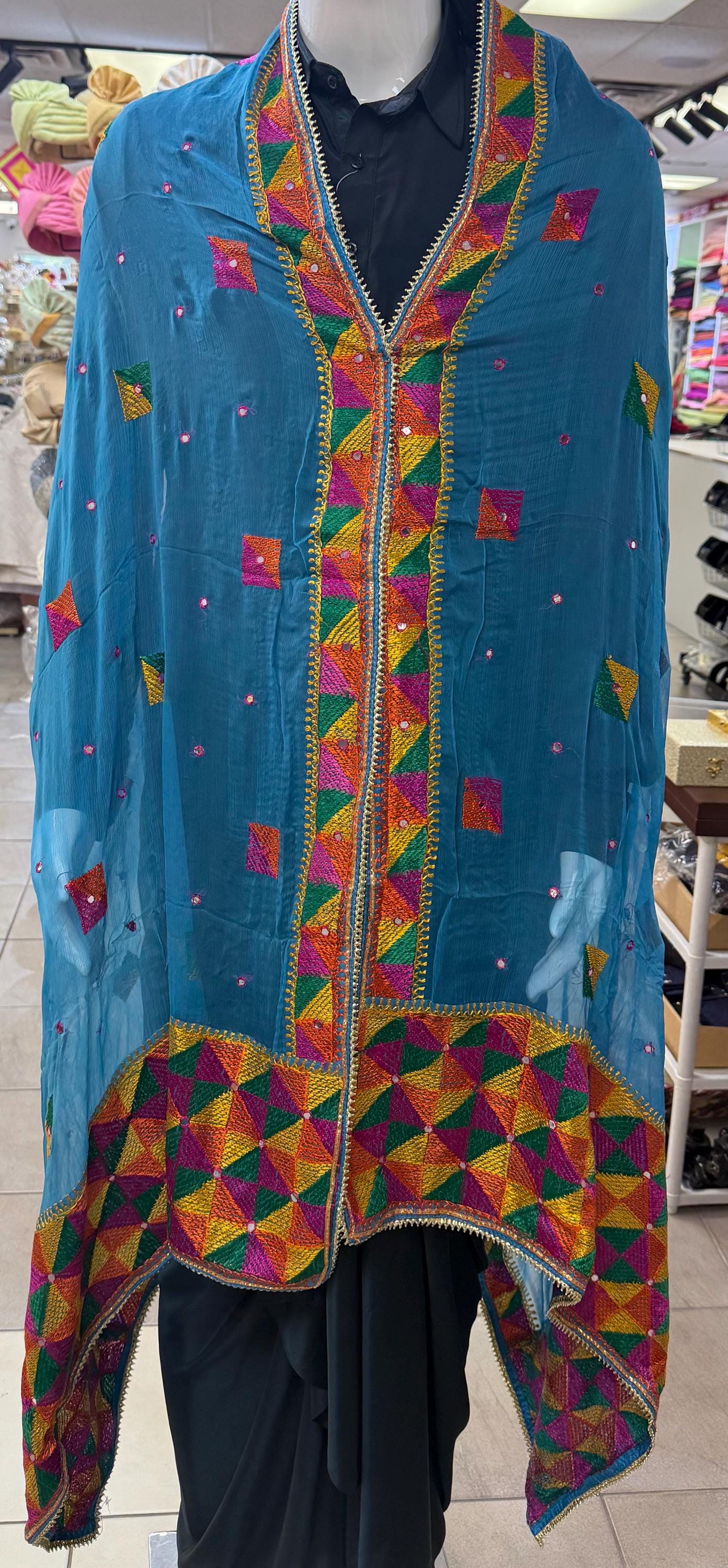 Phulkari Dupatta- Women's Beautiful Phulkari Dupatta, Scarf,Multicoloured  Phulkari Chunni, Dupatta
