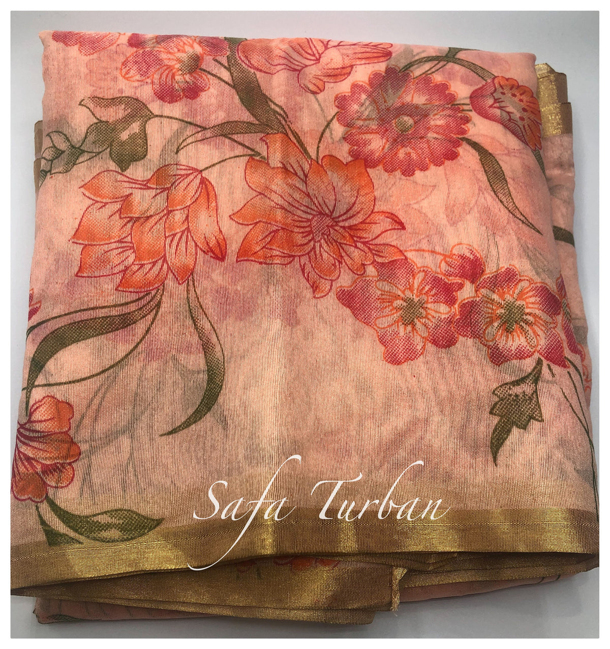 Peach Floral Safa Fabric- Turban Fabric/Safa/Pagdi/Pheta Cloth (Floral) for Barati/Groom/Social Occasion
