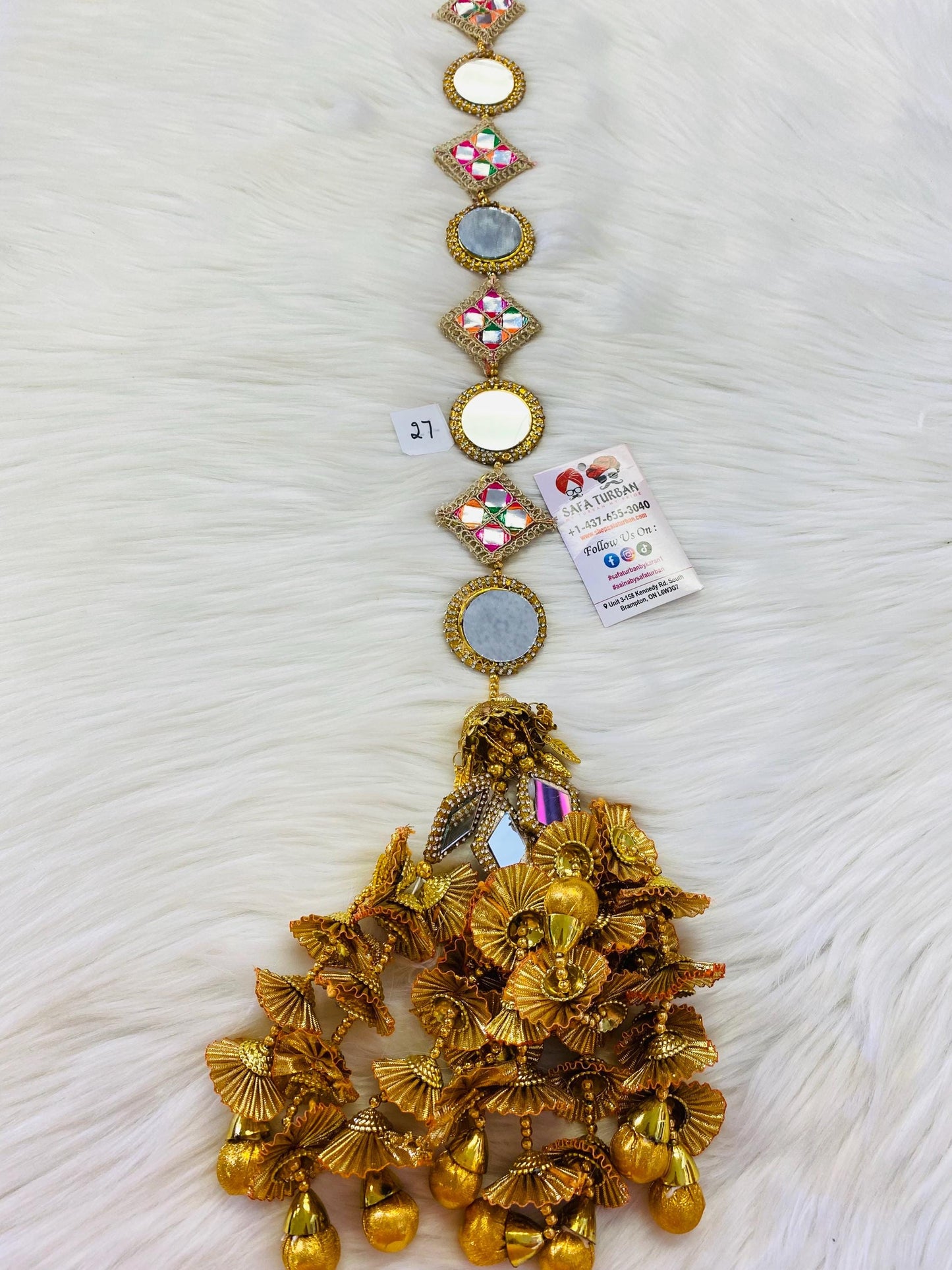 Punjabi Golden and multi Colour Fabric Parandi Tassles Hair Extensions with Beads for Women and Girls (Sold per piece)