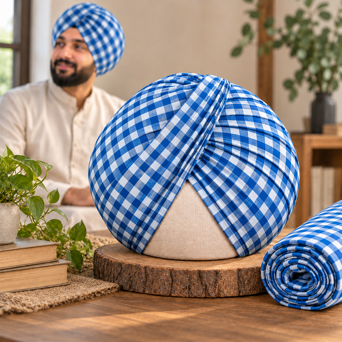 Check Parna- Blue and White Check Turban (Dabbi wala)