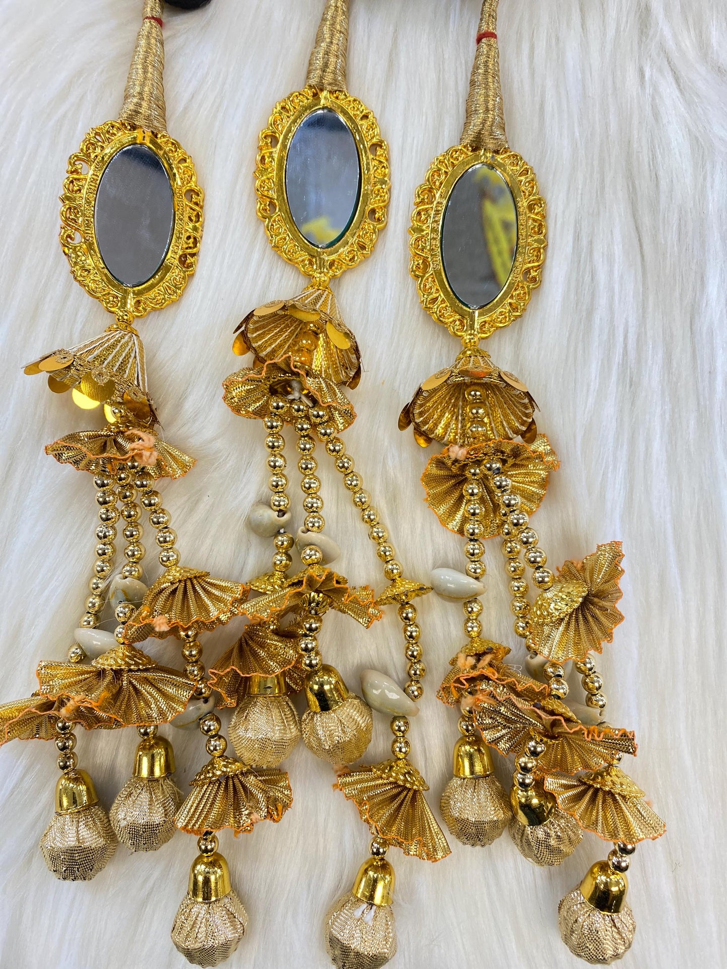Punjabi Golden and multi Colour Fabric Parandi Tassles Hair Extensions with Beads for Women and Girls (Sold per piece)