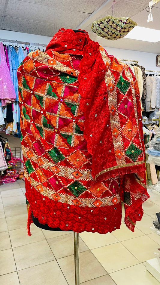 Phulkari Dupatta- Women's Phulkari Dupatta, Scarf, Multicolour Phulkari Chunni, Dupatta