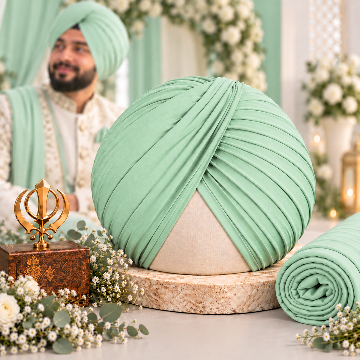 Sikh Turban- Sea Green (Full Voile and Rubia(Medium)/Half and Half Voile) (Copy)