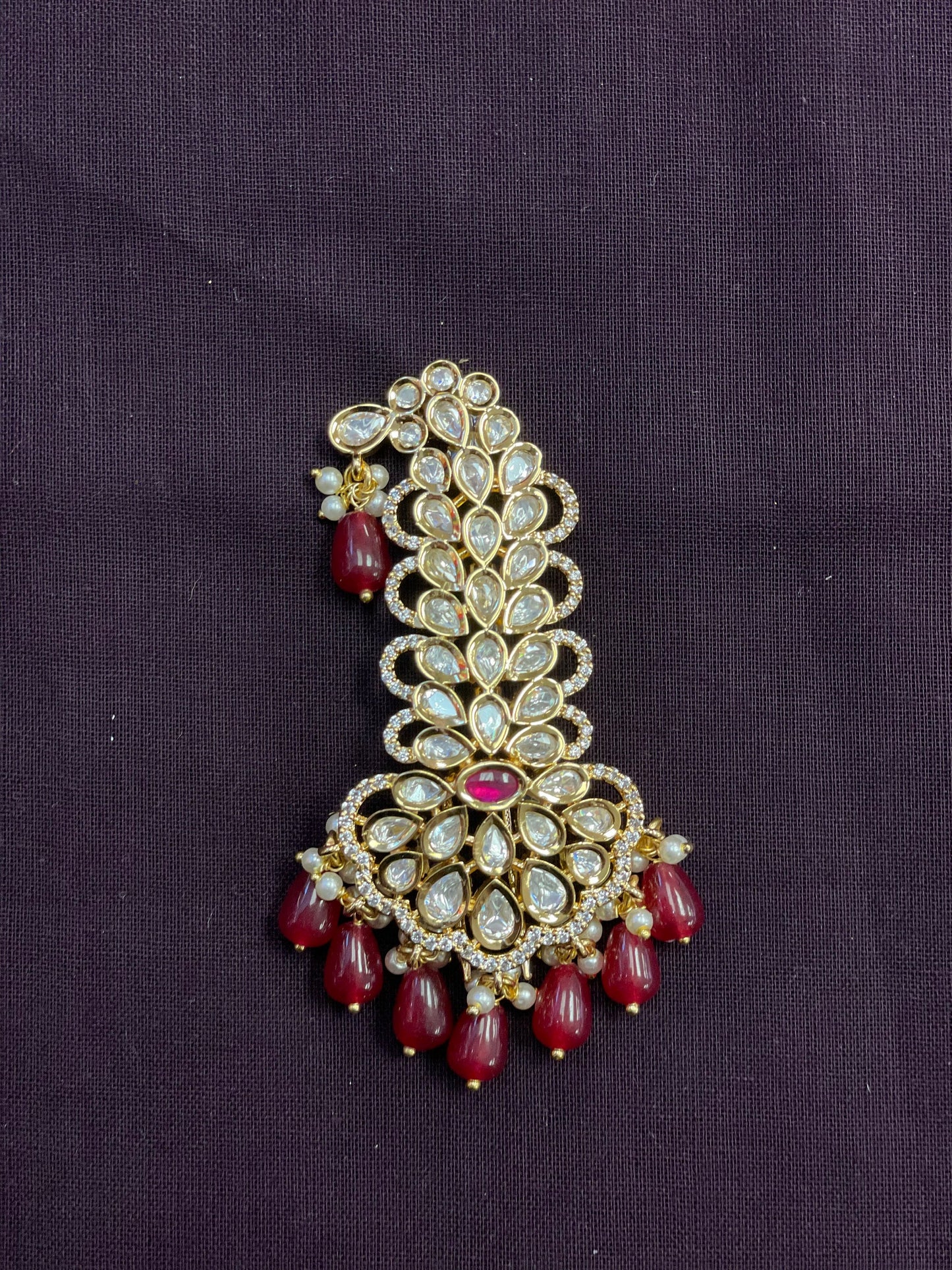 Indian Groom Wedding Accessories-Pachi Kundan Maroon Kalangi/Kalgi for Men's Safa/Groom Pagdi