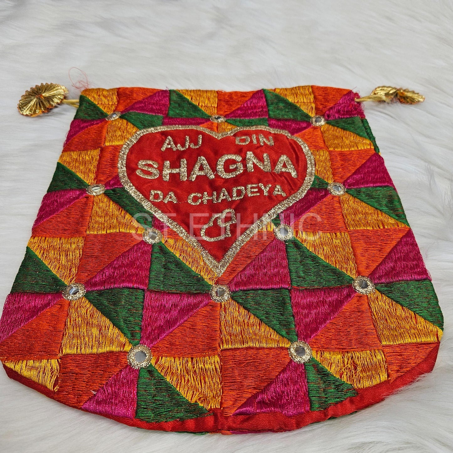 Indian Wedding- Desi Mithai/ Bhaji/Ladoo Bag- Potli Bag for Return Gifts Wedding II Sweets Bag Gift II Phulkari print potli