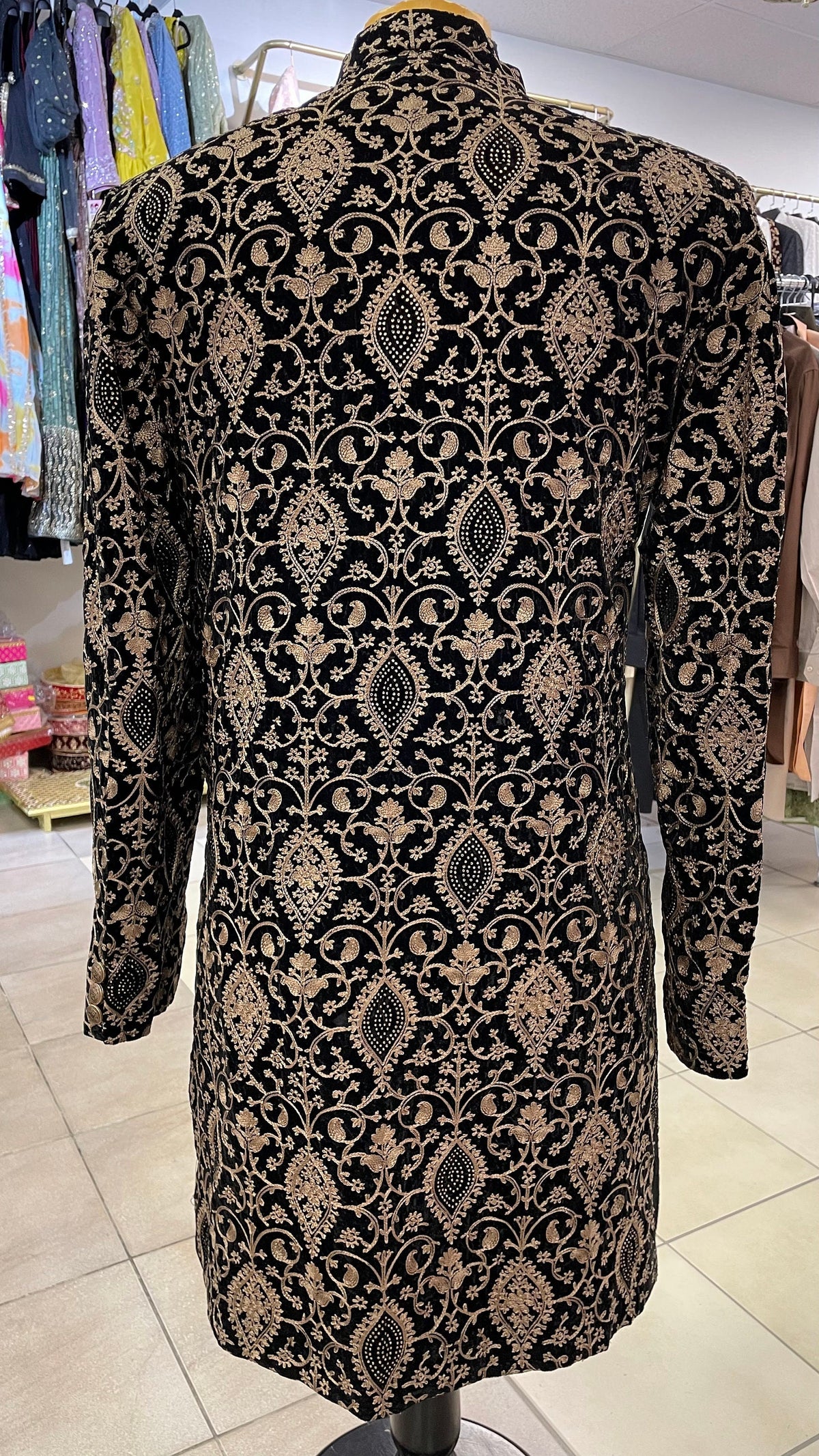 Designer Black Indo Western Coat For Men With Embroidery