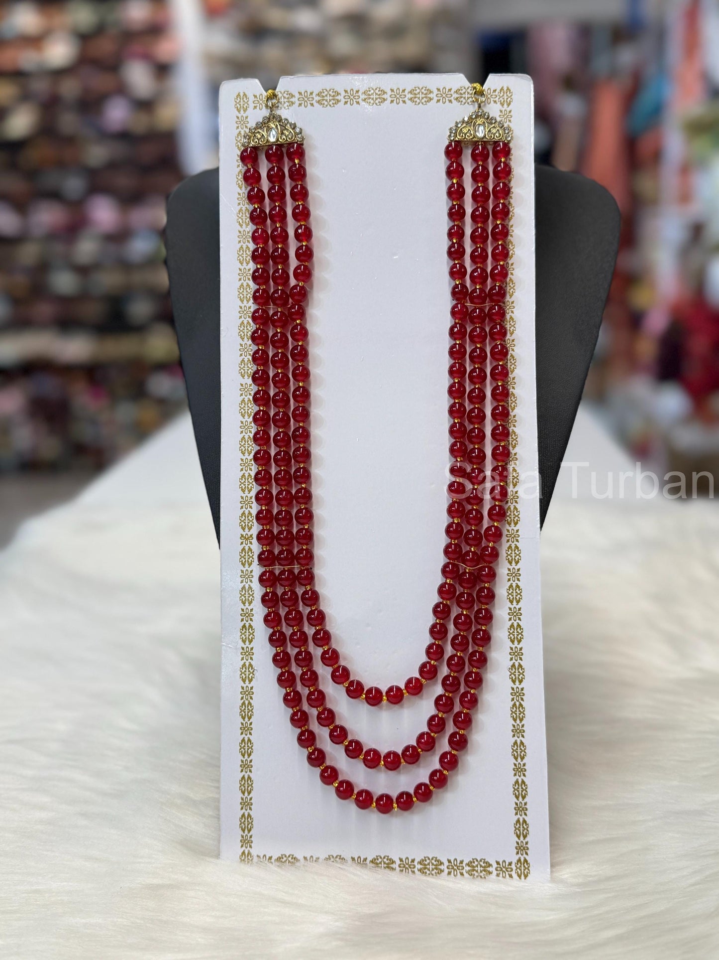 Indian Wedding- Bright Maroon Pearl Stone Beads Necklace for Men/Groom/Dullah for Wedding