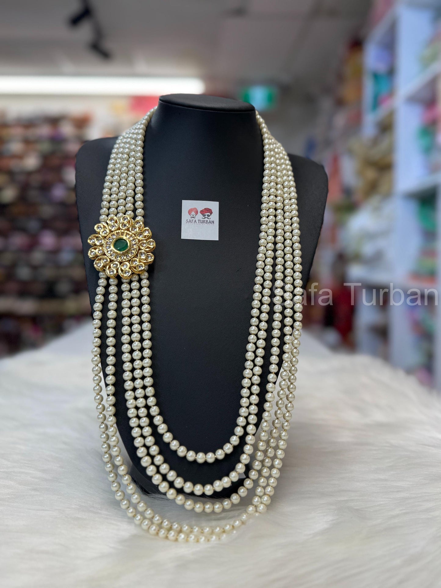 Indian Wedding- Pearl Stone Five Layer Studded Necklace for Men/Groom for Wedding
