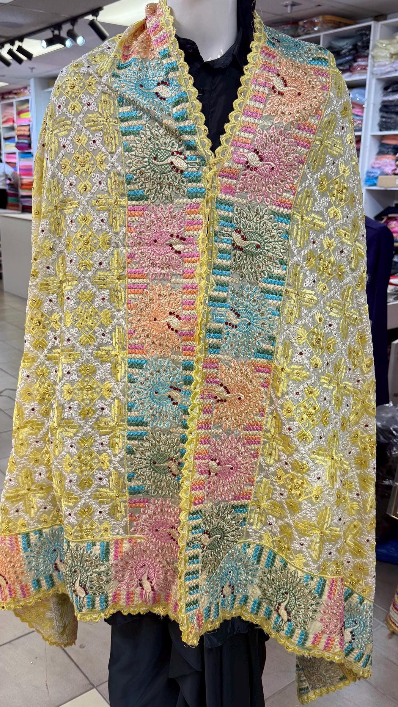 Phulkari Dupatta- Women's Phulkari Dupatta, Scarf, Multicolour Fulkari Chunni, Dupatta
