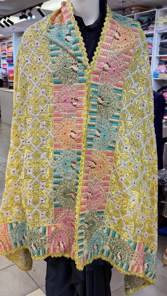 Phulkari Dupatta- Women's Phulkari Dupatta, Scarf, Multicolour Fulkari Chunni, Dupatta