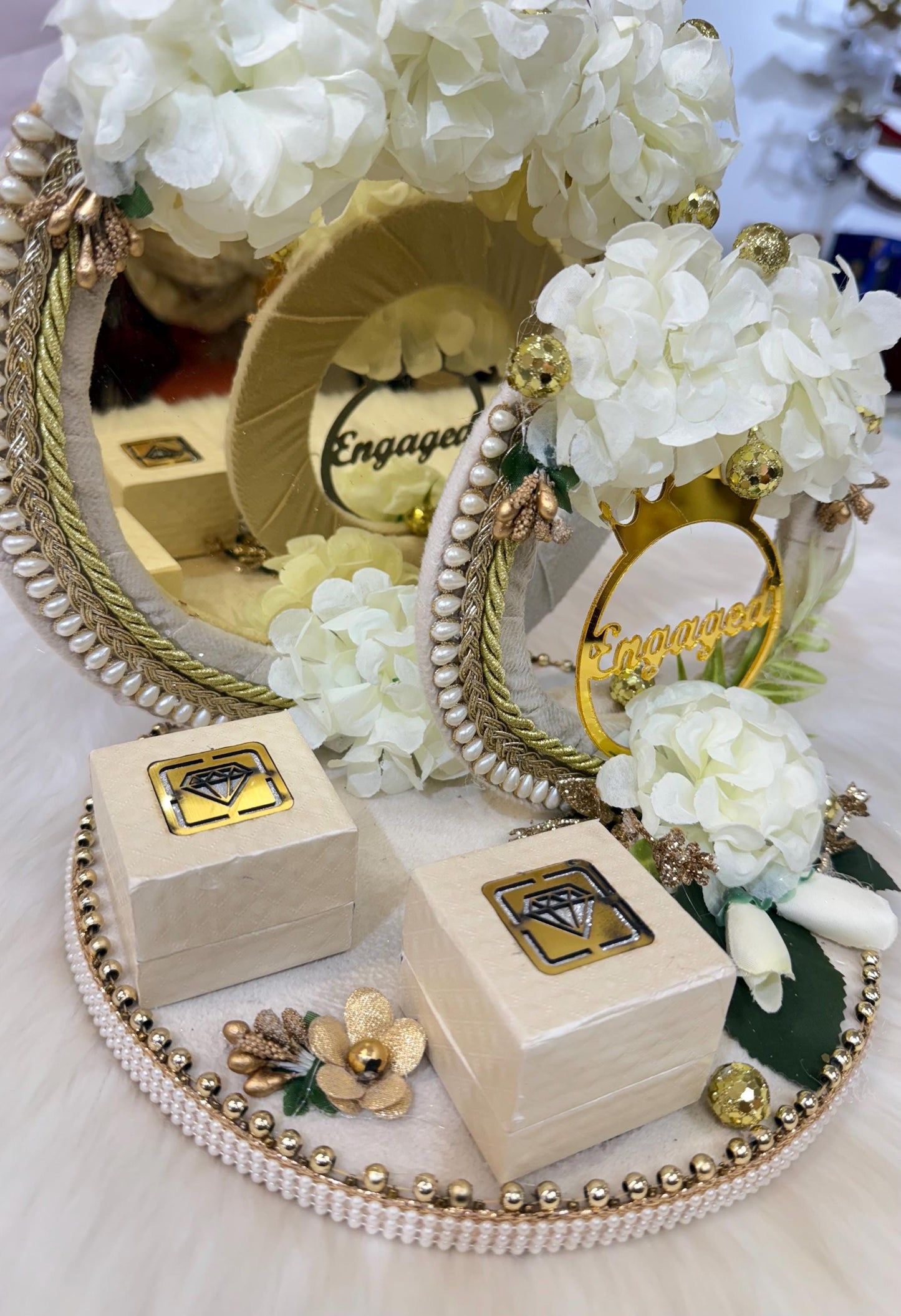 Decorative Engagement Round Ring Platter/ Hand Crafted Decorative Platter For Ring Ceremony/Ring Tray/Ring Box