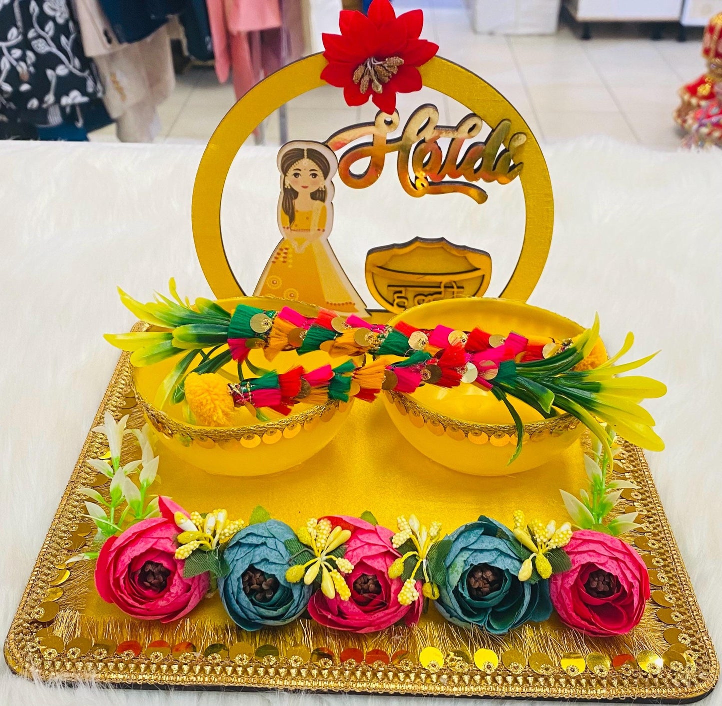 Wedding Accessories- Bride/Groom Mayian/ Haldi/ Maiyan/ Vatna Ceremony-Decorative  Wooden board and  2Bowls