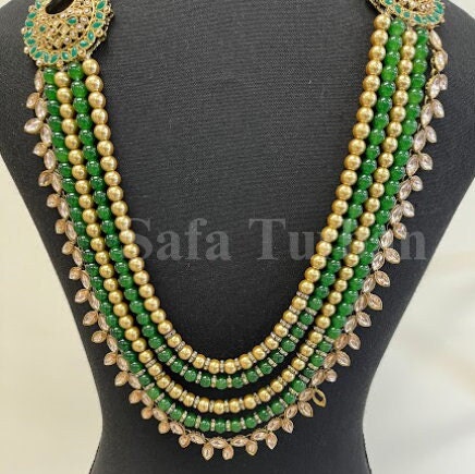 Indian Wedding- Pearl Necklace with Brooch and Kundan layer for Men/Groom for Wedding (5Layers Pearl)