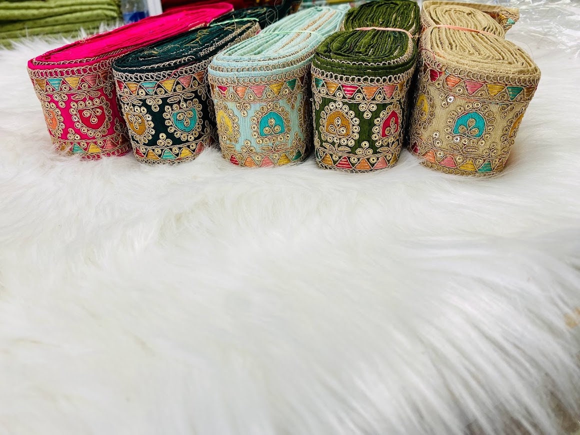 2.75" (inch) width Highlight Border Lace for Dresses, Sarees, Lehenga, Suits, Blouses, Dupatta, Chunri, and Craft