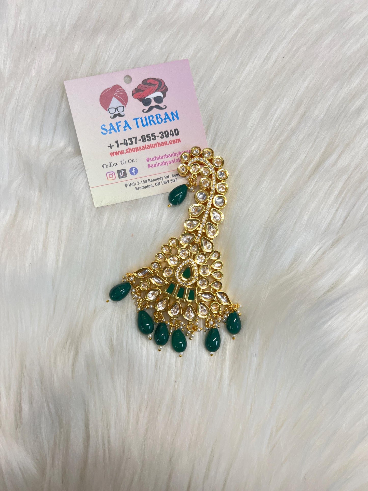 Indian Groom Wedding Accessories- Green Colour- Pachi Kundan Kalangi/Kalgi for Men's Safa/Groom Pagdi