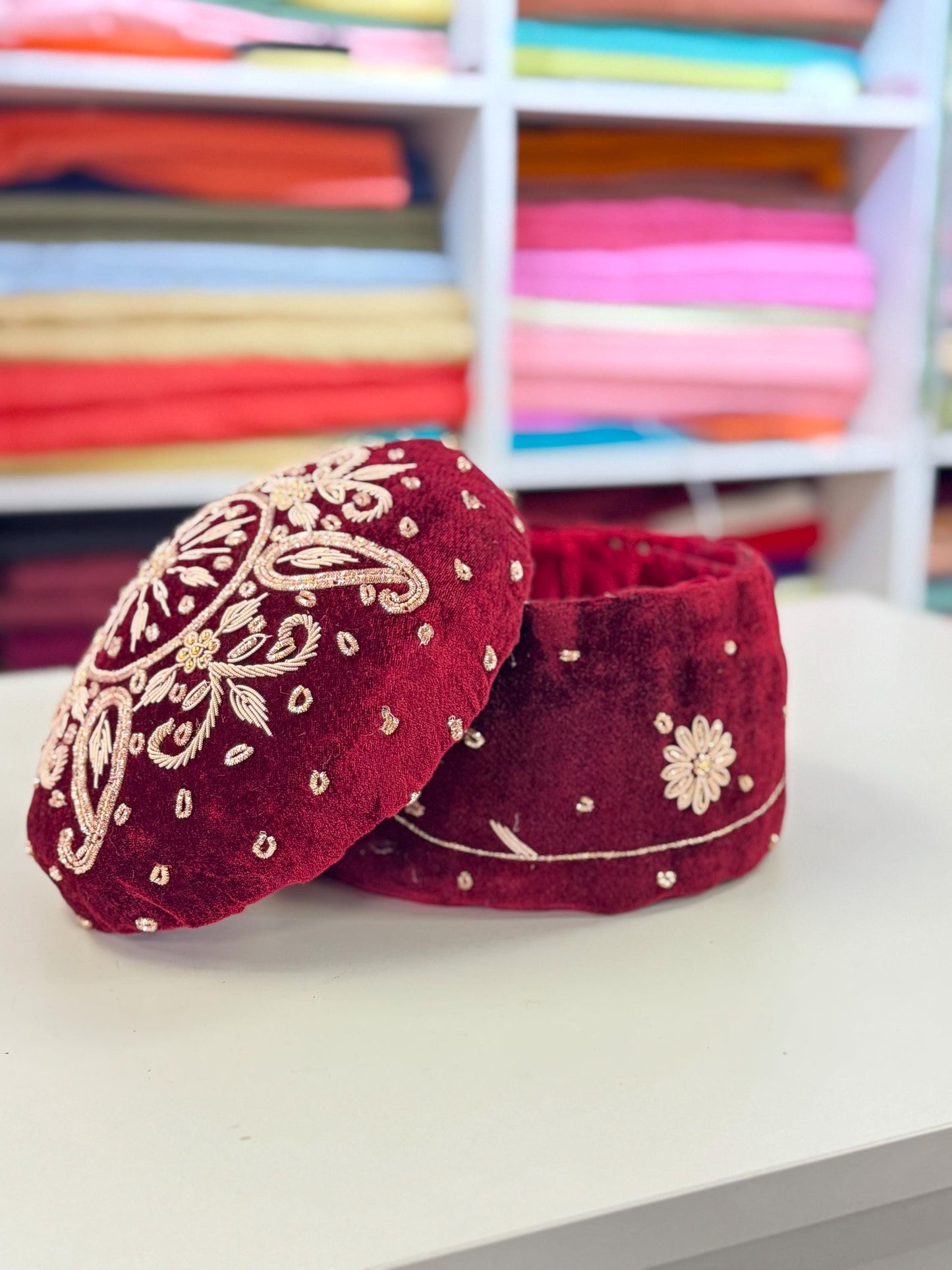 MULTI PURPOSE handcrafted velvet hand embroided Box- Trousseau Box- Bangle/jewellery/kaleere Storage Box