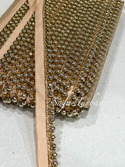 Traditional Gold Metallic Beaded Lace for Dresses, Sarees, Lehenga, Suits, Blouses, Dupatta, Chunri, and Craft
