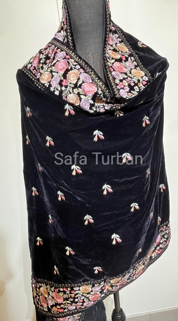 Velvet Dupatta- Women's Velvet Dupatta, Shawl, Dupatta (Red-Navy Blue Colour)
