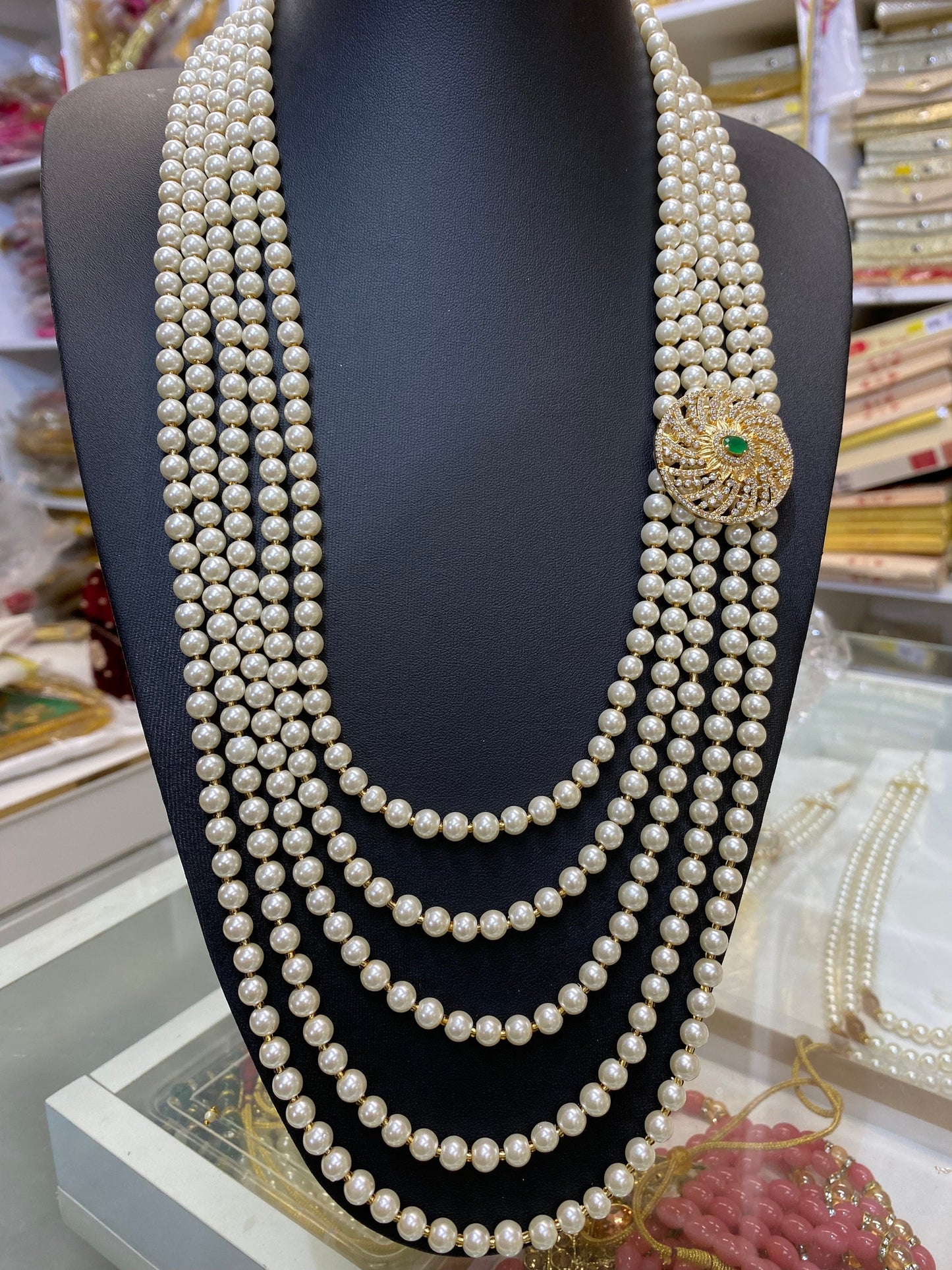 Indian Wedding- Pearl Stone Five Layer  Studded Necklace for Men/Groom for Wedding
