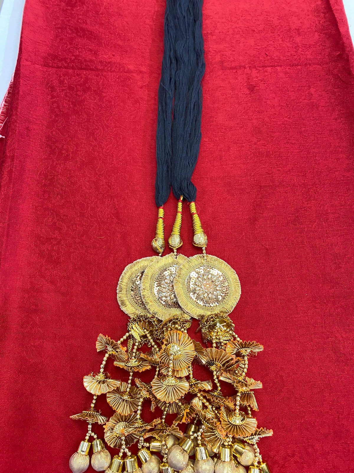 Punjabi Golden Colour Fabric Parandi Tassles Hair Extensions with Beads for Women and Girls (Sold per piece)