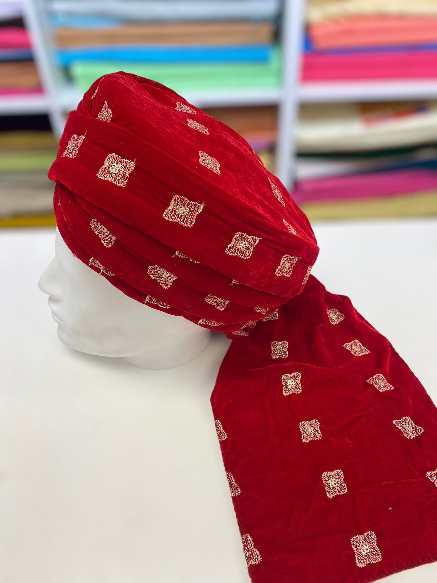 Groom Wedding Turban-Red Velvet Turban- Safa Turban/Pagdi/Premade Turban/ Wedding Safa/Turban/Pagdi for Men (Groom)/ Thalapa